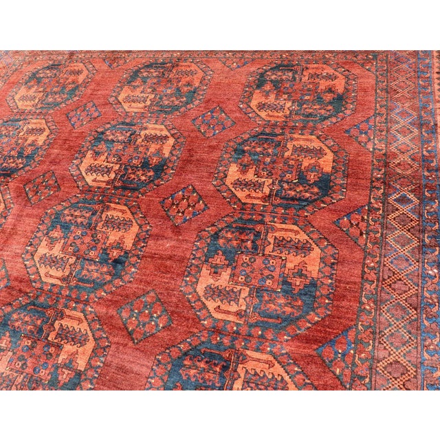 Early 20th Century Turkomen Ersari Rug in Wool With Repeating Sub-Geometric Gul Design For Sale - Image 9 of 13