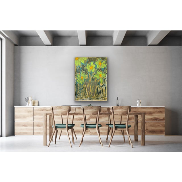 Abstract Green & Gold Floral Still Life – Modern Statement Artwork For Sale - Image 4 of 12