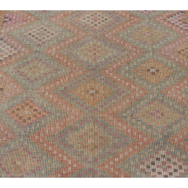 Vintage Turkish Kilim Rug With Peach, Sage, Gold and Soft Pink Diamonds 5'11 X 10'0 For Sale - Image 13 of 15