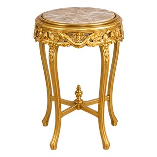 Italian-Style Accent Table – Marble Top With Ornate Gold Accents & Elegant Details For Sale