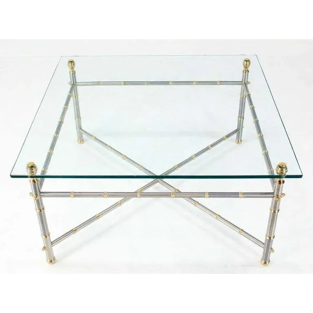 High quality mid century modern metal bamboo square coffee table. In style of Maison Bagues. Made in the early 20th century.