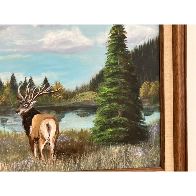 Sue Swan – Original Oil on Panel Stag Landscape Painting, 1989 For Sale In Orlando - Image 6 of 13