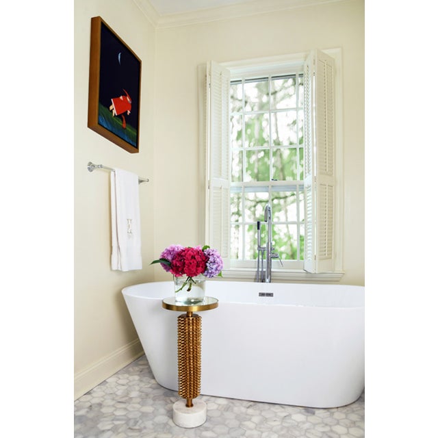 Contemporary Matthew Izzo Home Talia Urchin Textured Round Pedestal Side Table With Marble Base and Inset Mirror Top For Sale - Image 3 of 8