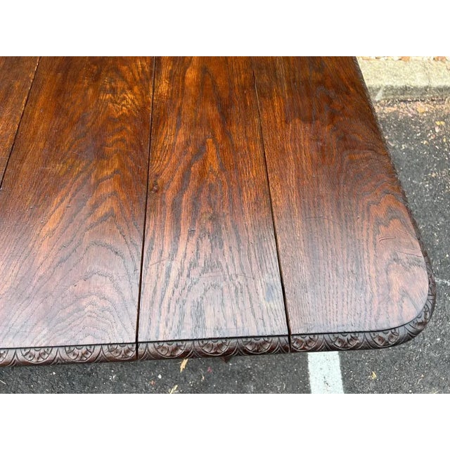 19th Century Antique Large Solid Oak Dining Table With 4 Leaves. 19th Century. For Sale - Image 5 of 12