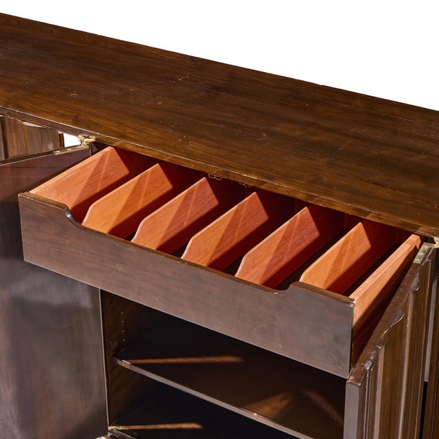 Brown Tommi Parzinger for Parzinger Originals Mid Century Walnut and Brass Credenza For Sale - Image 8 of 10