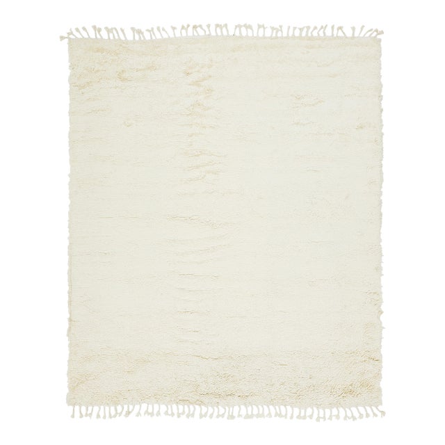 Modern Organic Moroccan Style Wool Rug With Solid Ivory Color For Sale