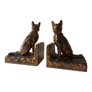 Solid Brass German Shepherd Dog Bookends For Sale