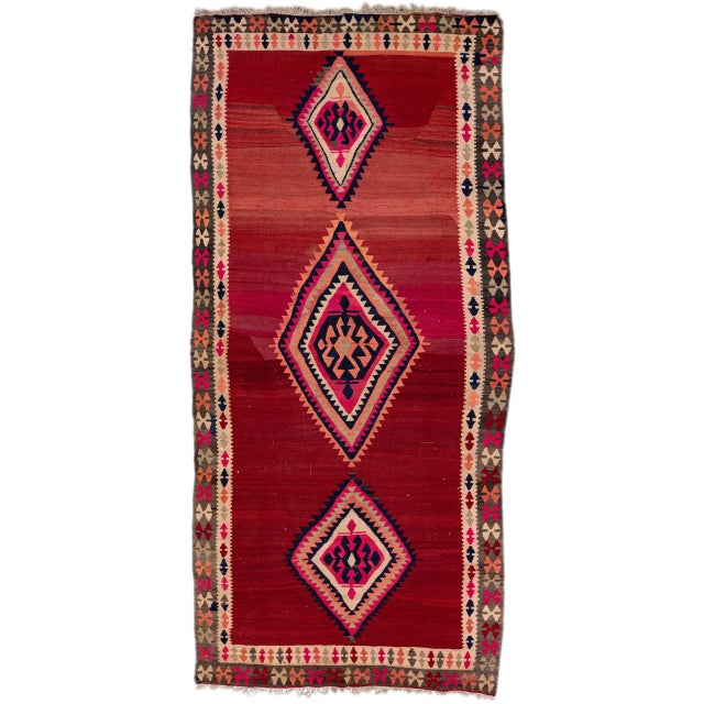 Ruby Red Mid-20th Century Turkish Kilim Red Handmade Tribal Wool Rug For Sale - Image 8 of 8