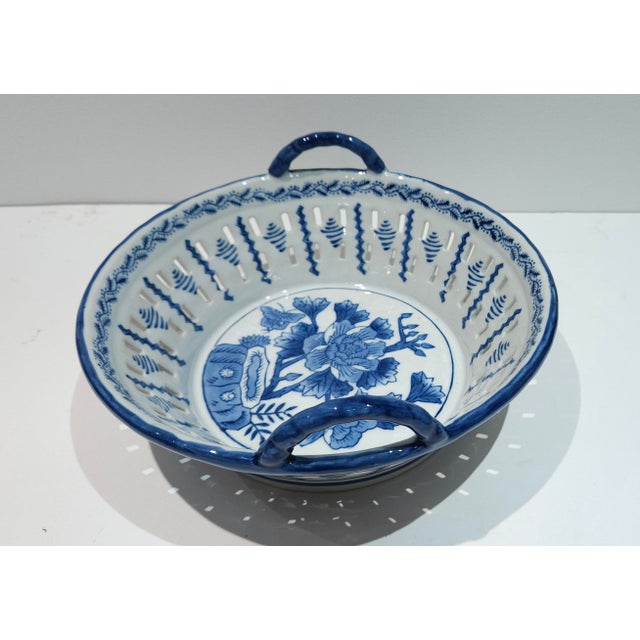 Early 19th Century Vintage Blue and White Ironstone Waxed Basket For Sale - Image 5 of 11