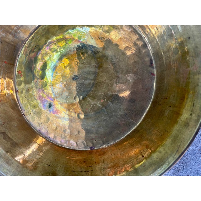Late 19th Century Antique European Hammered Shallow Brass Bowl or Collection Plate For Sale - Image 5 of 7