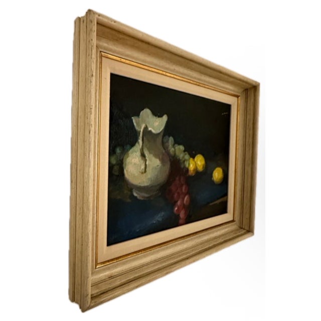 Wood Vintage Still Life Grapes & Pitcher, Oil on Canvas For Sale - Image 7 of 7
