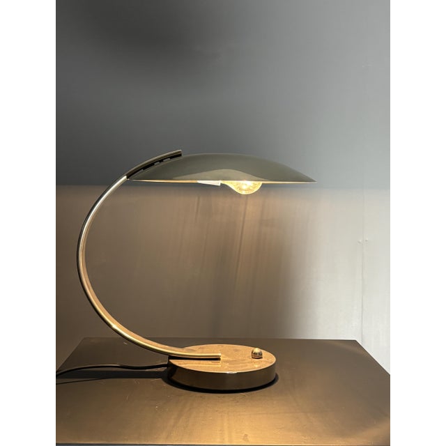 Incredible art deco style desk lamps by French renowned lamp maker Pierre Disderot for Soka, France 1970s. Both lamps are...