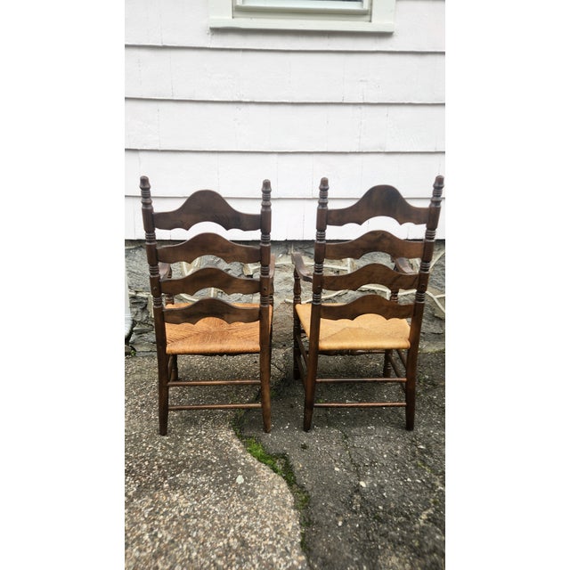 Set of 6 Vintage Ladder Back Dining Chairs With Rush Seats, French Country Cottage Style For Sale - Image 13 of 18