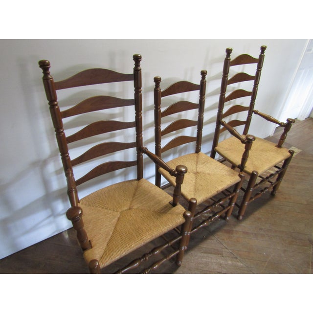 1980s Pennsylvania House Solid Cherry Set of Six Ladder Back Rush Seat Chairs. For Sale - Image 5 of 10