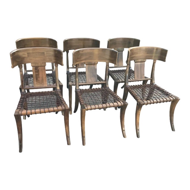 Walnut Klismos Dining Chairs Set of 6 For Sale