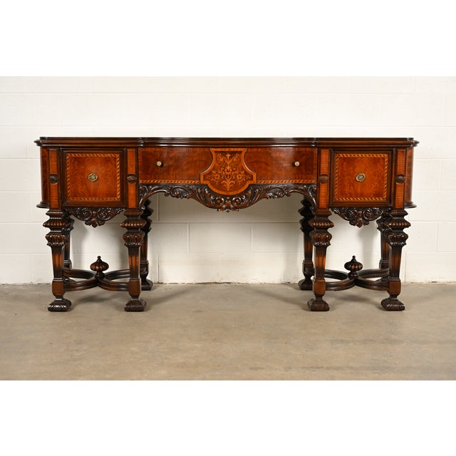 Antique Victorian Renaissance Revival Carved Mahogany Inlaid Marquetry Sideboard by Rockford Furniture, Circa 1920s For Sale - Image 18 of 18