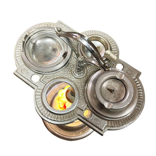 1930s 1930s Art Deco Light Up Chrome Ashtray Stand W/ Electric Lighter & Art Glass Base For Sale - Image 5 of 8