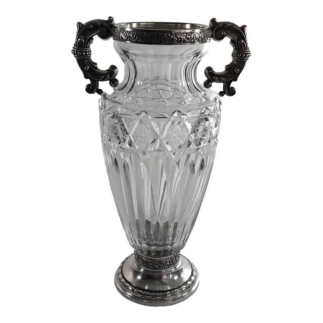 Sterling Silver and Val Saint Lambert Glass Flower Vase For Sale