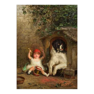 19th Century Romantic Genre Painting "First Lesson on Drum" by H. Rivers