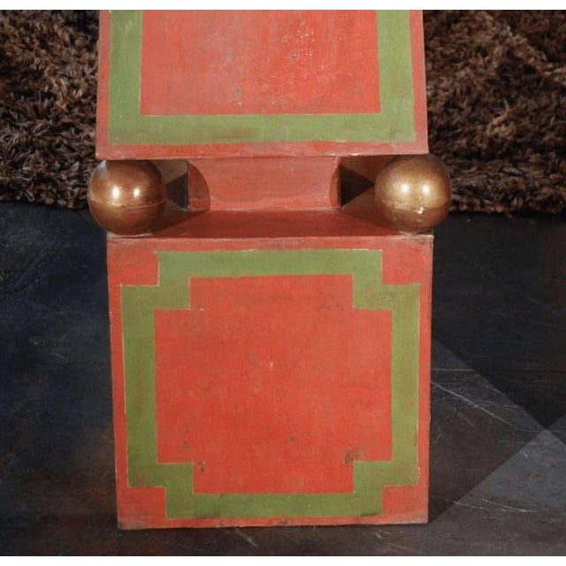 Red Large Pair of Vintage Tole Obelisks in Red, Green & Gold. Italy, 20th Century For Sale - Image 8 of 8