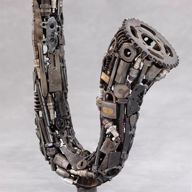 2020s Premium Handcrafted Recycled Metal Saxophone Sculpture | 38" | One of a Kind For Sale - Image 5 of 9