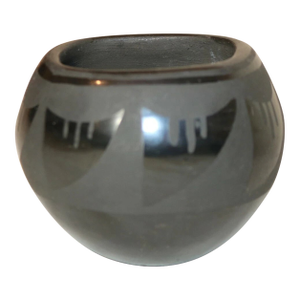 Antique Handmade Native American Santa Clara Pueblo Black Pottery Blackware Bowl