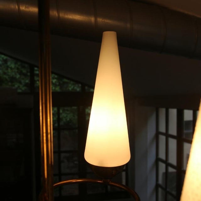 Art Deco Opaline and Brass Chandelier, 1950s For Sale - Image 15 of 18