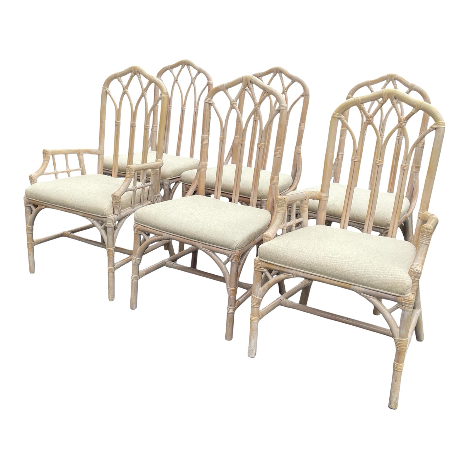Vintage Henry Link Lexington Cathedral Bamboo Rattan Dining Chairs