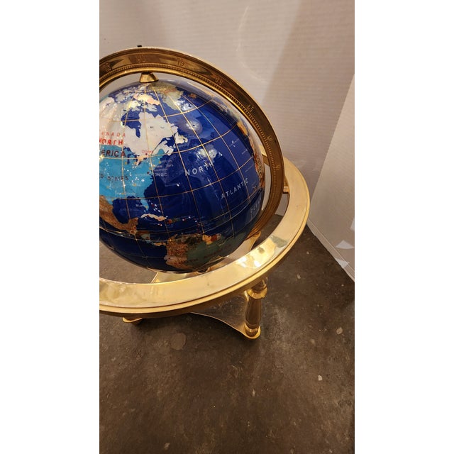 Late 20th Century Rotating Faux Hardstone Globe With Brass Frame For Sale - Image 4 of 8