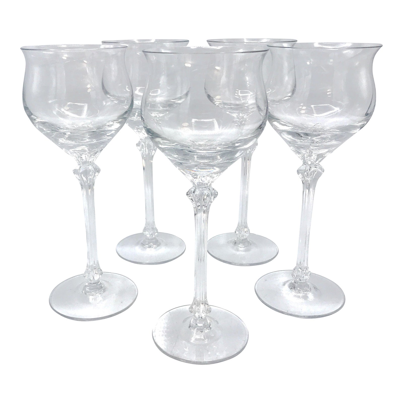 20th Century Art Deco FlowerStemmed Lead Crystal Wine Glasses Set of