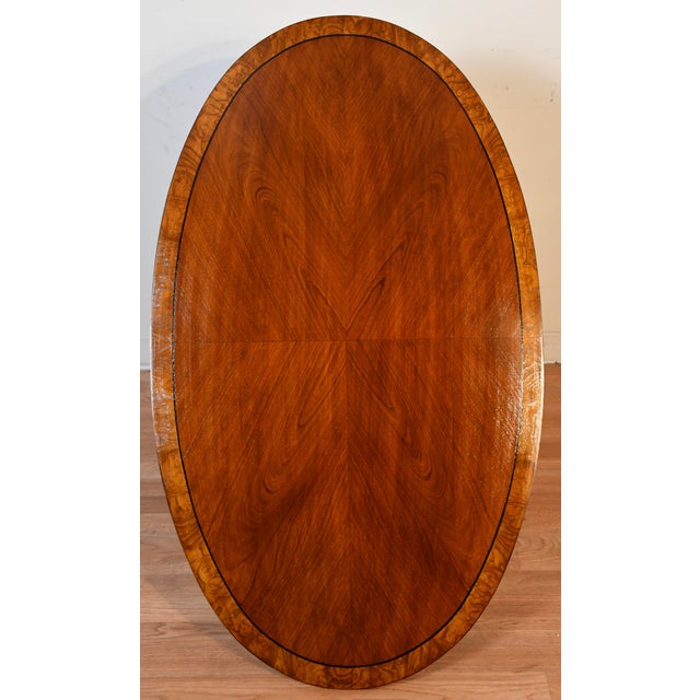 Traditional 1940s English Regency Style Walnut Banded Satinwood Oval Top Coffee Table For Sale - Image 3 of 14