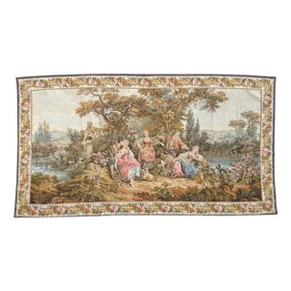 Large Vintage French Aubusson Jacquard Tapestry Pastoral Loves, 1960s For Sale