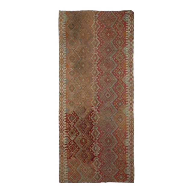 1970s Vintage Handmade Wool Cotton Red Kilim Rug For Sale