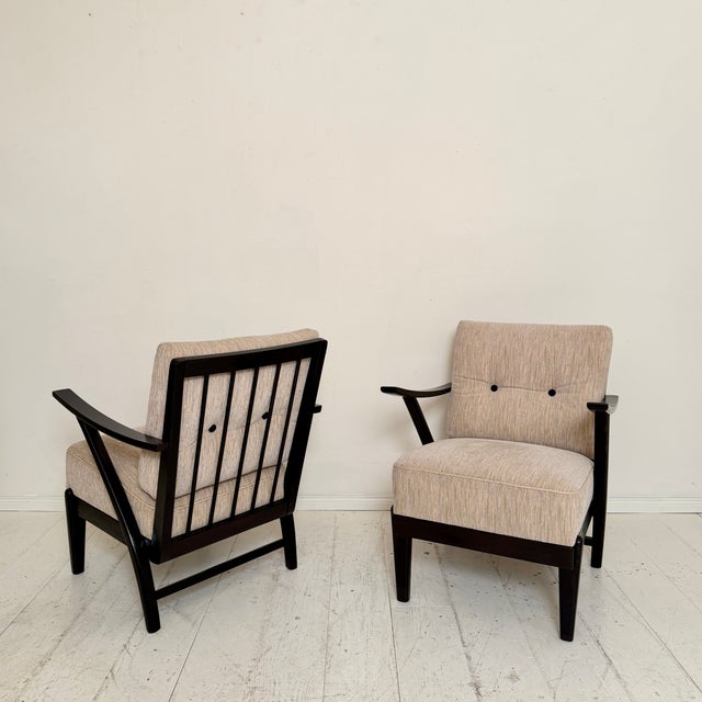 Mid-Century Modern Lounge Chairs with Black Wooden Frame, 1950s, Set of 2 For Sale - Image 10 of 18