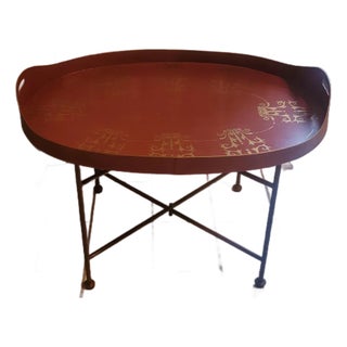 Mid 20th Century Vintage Dutch Hand Painted Metal Tray Top Accent Table on Stand For Sale