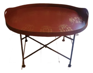 Mid 20th Century Vintage Dutch Hand Painted Metal Tray Top Accent Table on Stand