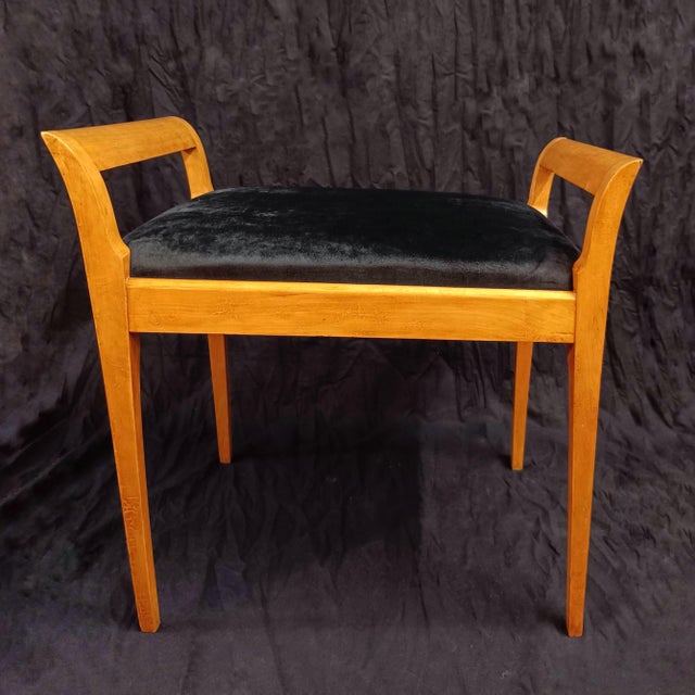 Stool in the Biedermeier style, solid birch, sanded and hand-polished with shellac, upholstered with cold foam and covered...