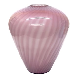 Oversized Striped Swirl Mauve-on-Mauve Glass Vase For Sale
