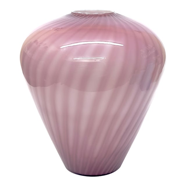 Oversized Striped Swirl Mauve-on-Mauve Glass Vase For Sale