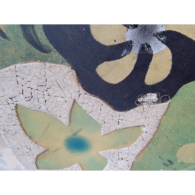 Wood Circular Side, Game or Dining Table With Abstract & Mosaic Tile Decoration For Sale - Image 7 of 15