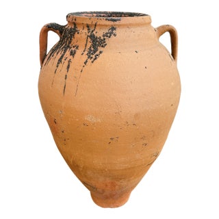 Extra Large 19th Century Antique Mediterranean Terracotta Olive Oil Storage Urn Jar Pot With Handles For Sale