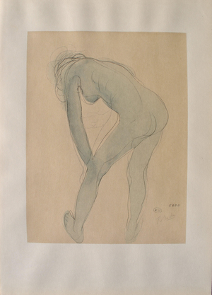 Auguste Rodin, Young Nude Model Stretching, Signed Engraving