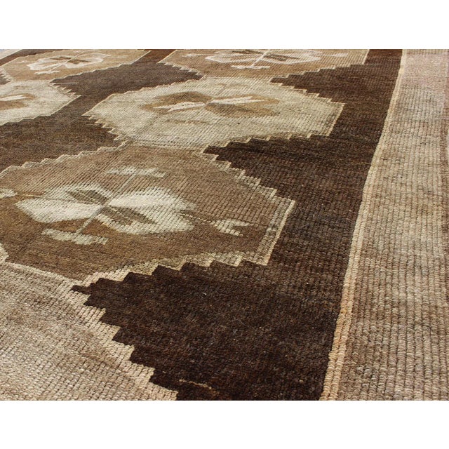 Vintage Turkish Kars Rug With All Over Geometric Design in Chocolate Brown and Earth Tones For Sale In Atlanta - Image 6 of 9
