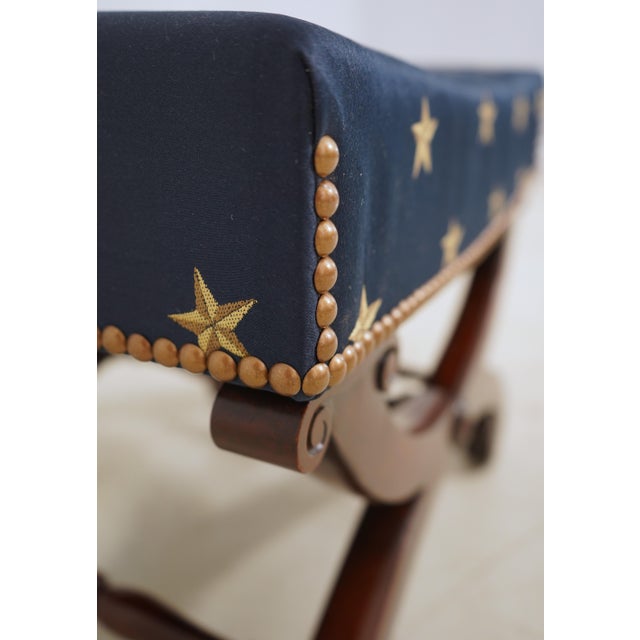 Traditional Vintage Federal Style Bench W. Brand New Upholstery For Sale - Image 3 of 12