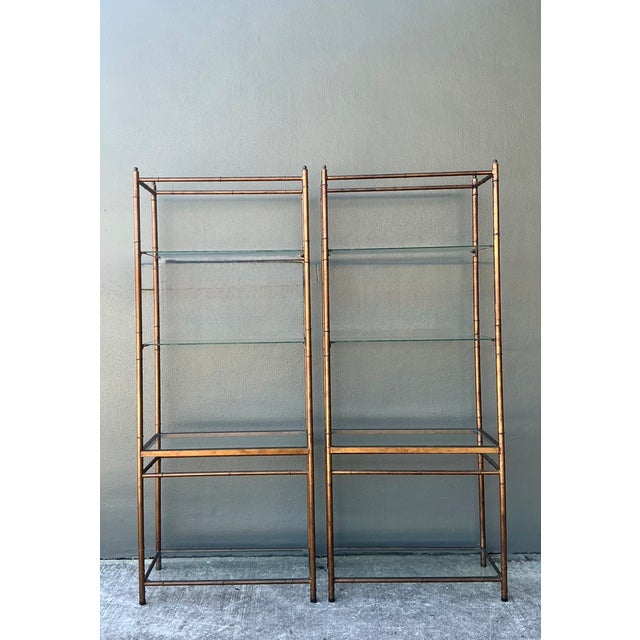Mid-Century Modern Vintage Metal and Glass Etagere Shelves - Pair For Sale - Image 3 of 12