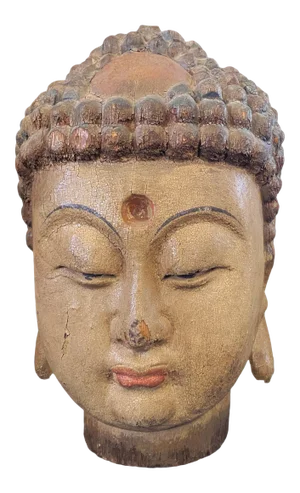 Vintage Asian Hand Carved Wood Buddha Head