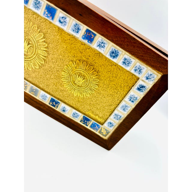 Wood Mid 20th Century Georges Briard Regalia MCM Teak Wood Box W Mosaic Tile & Glass Inset Top For Sale - Image 7 of 12