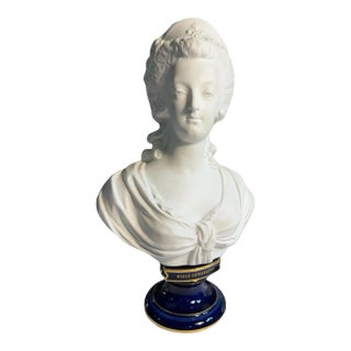 Late 19th Century Small Sèvres Biscuit Bust of Marie Antoinette on Cobalt Glazed Pedestal Base For Sale