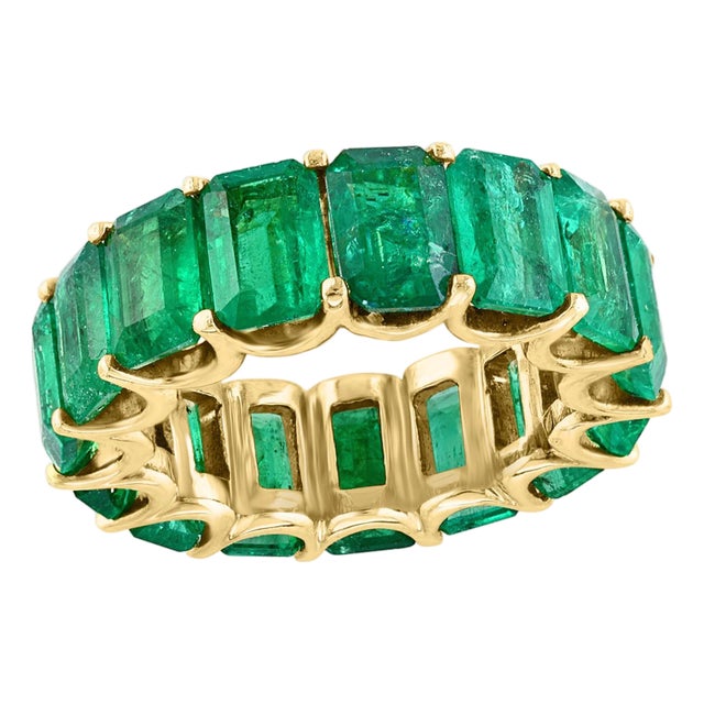 Natural 12 Ct High Quality Zambian Emerald Cut Emerald Eternity Band/ Ring 14 KG For Sale