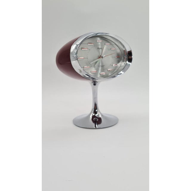 Red Space Age Alarm Clock in Burgundy Plastic and Chrome-Plated Metal, 1970s For Sale - Image 8 of 14